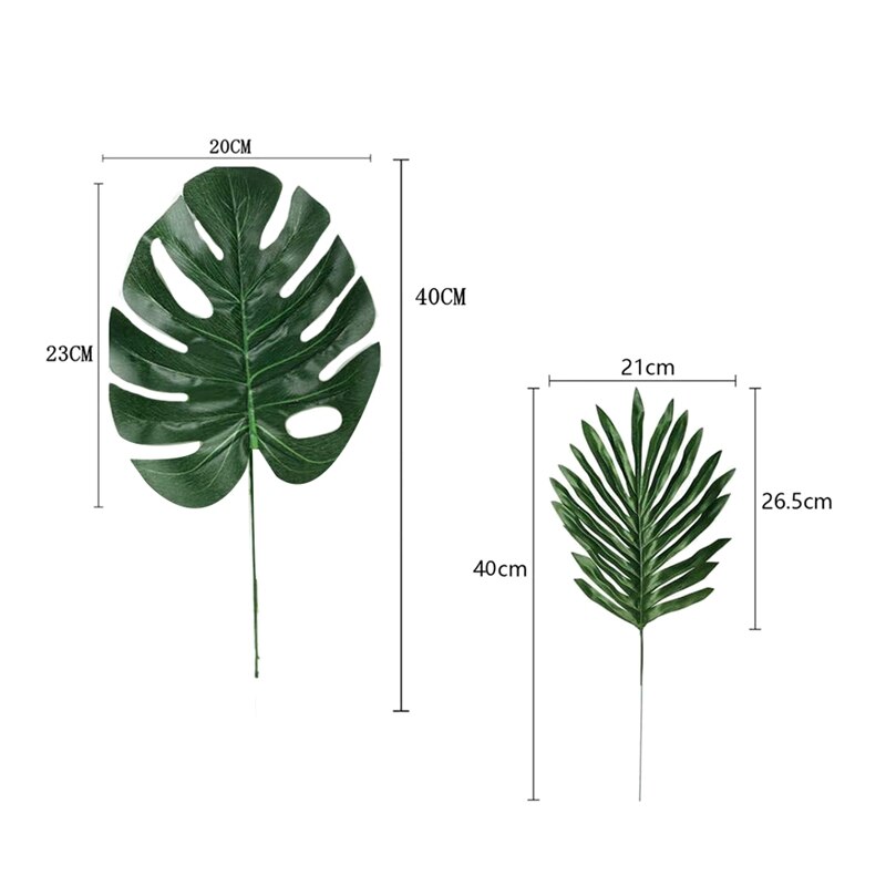 48 stk falske palmeblader og kunstige monstera-blader, tilbehør til hjemmebryllup-temafest grillbordbladdekorasjoner