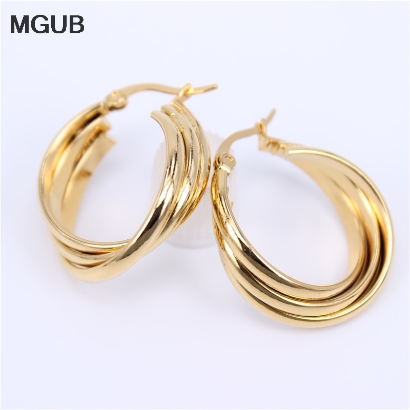 Boucles d'oreilles en acier inoxydable pour femmes, bijoux en grand cercle à la , deux styles lisses, couleur or, LH701