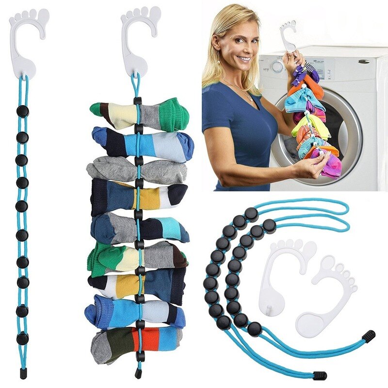 Socks Storage Organizer Sock Adjustable Non-slip Hanging Rope Hook Clips Sock Cleaning Aid Tool Socks Drying Hanger Clothesline