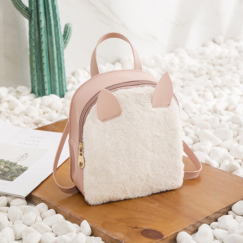 nouvelle femmes sac à dos femmes mignon chat oreille sacs solide concepteur Style sac à bandoulière dames avec oreille en cuir PU: Beige