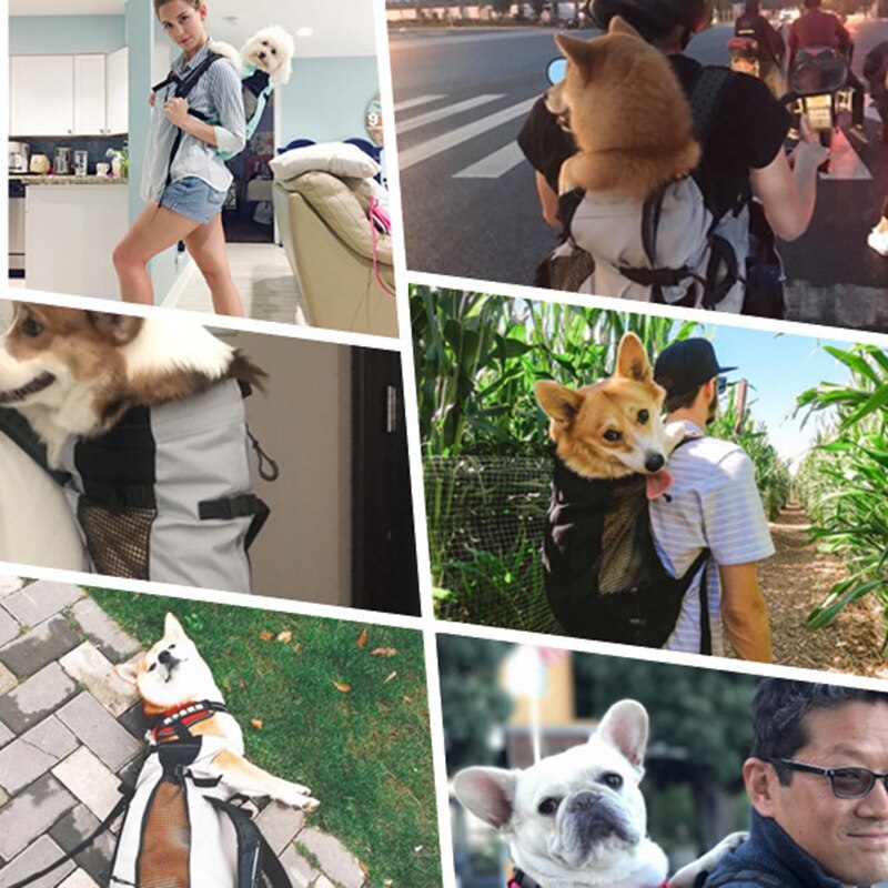 Mochila para mascotas transpirable, bolsa de transporte perro para perros grandes, mochila con Bulldog ajustable, bolsas de viaje E2S