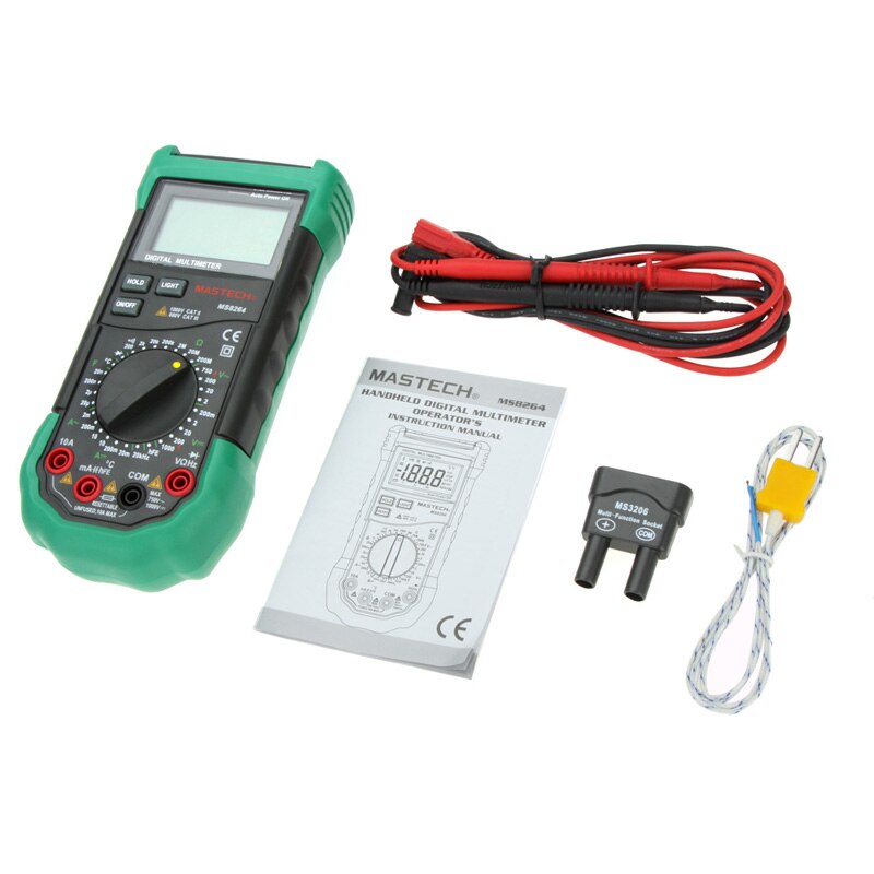 MASTECH MS8264 DMM Digital Multimeter AC/DC Volt Amp Res Cap Temp hFE Tester