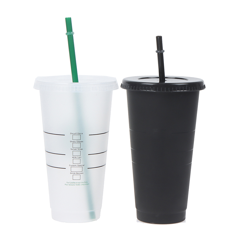 Black White Straw Cup with Lid Mugs Plastic Tumbler Matte Coffe Bottle Cup Food Grade PP Plastic Drink Coffee Mug 5pcs/set 710ml