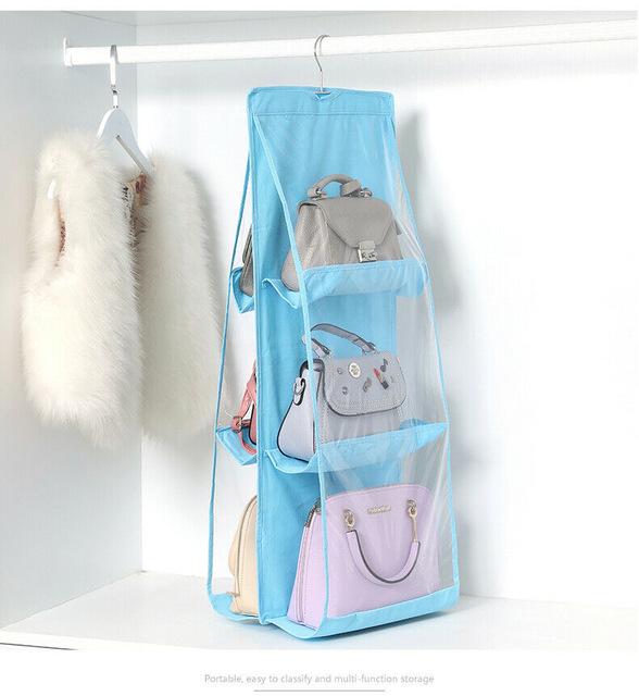 10 zakken opvouwbare hangende handtas portemonnee opbergruimte grote doorzichtige houder anti-stof organizer rek haak hanger rek tas: Hemelsblauw