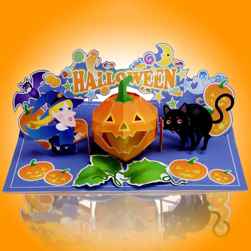 Diy pop-upkaart halloween, handgemaakte papieren modelkaart voor een 3de jubileum, ansichtkaartuitnodiging van papier, knutselen voor -126