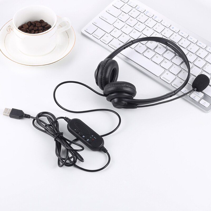 USB Headset with Microphone Computer Headphone Lightweight Calling Center Wired Headset for PC/Laptop/Computer T21A