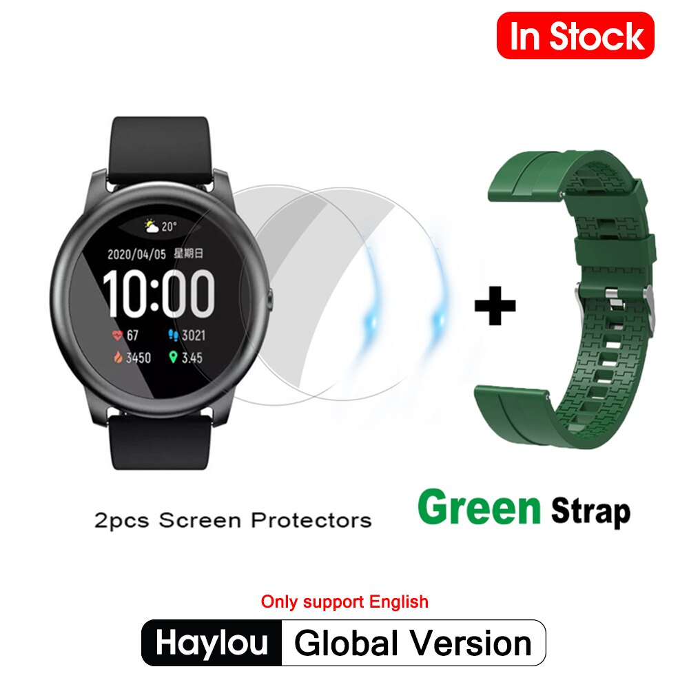 Xiaomi haylou solar smart watch  ip68 vandtæt sport metal rund sag hjerterytme søvn monitor haylou  ls05 til ios android: Tilføj grøn rem