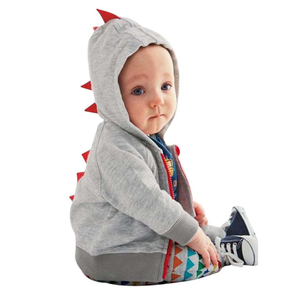 Søde spædbarn toddler baby dreng pige dinosaur mønster hætteklædte lynlås toppe tøj coatb #  1110