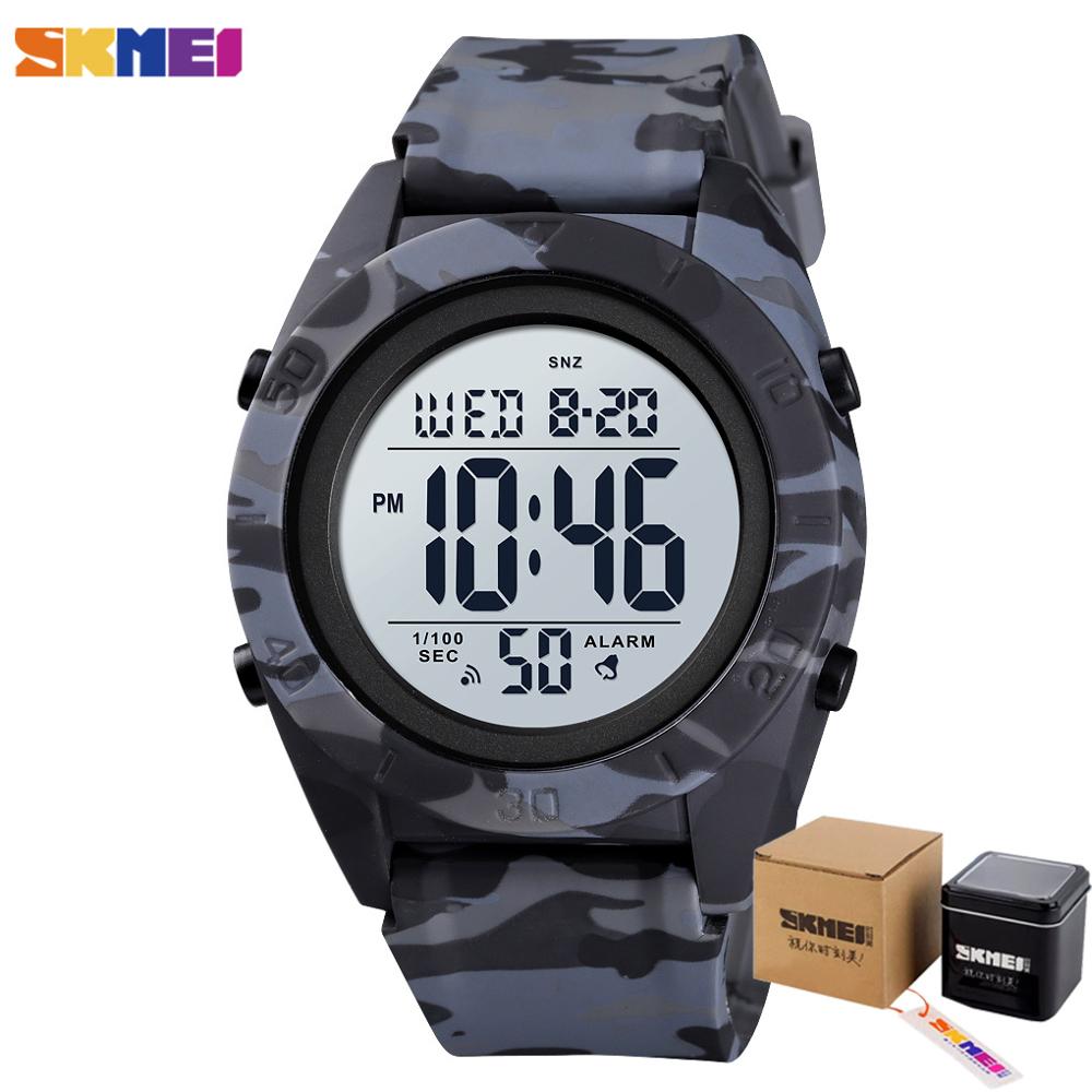 Skmei utendørs sport herreklokke slitesterk digital vanntett håndledd tid 2- tids vekkerklokke til herre ledet montre homme 1591: Camogray med boks