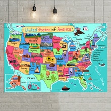 Verenigde Staten Carton Illustratie Kaart Poster Size Wanddecoratie Grote Kaart van Amerika 30x40 Waterdichte en tear- slip