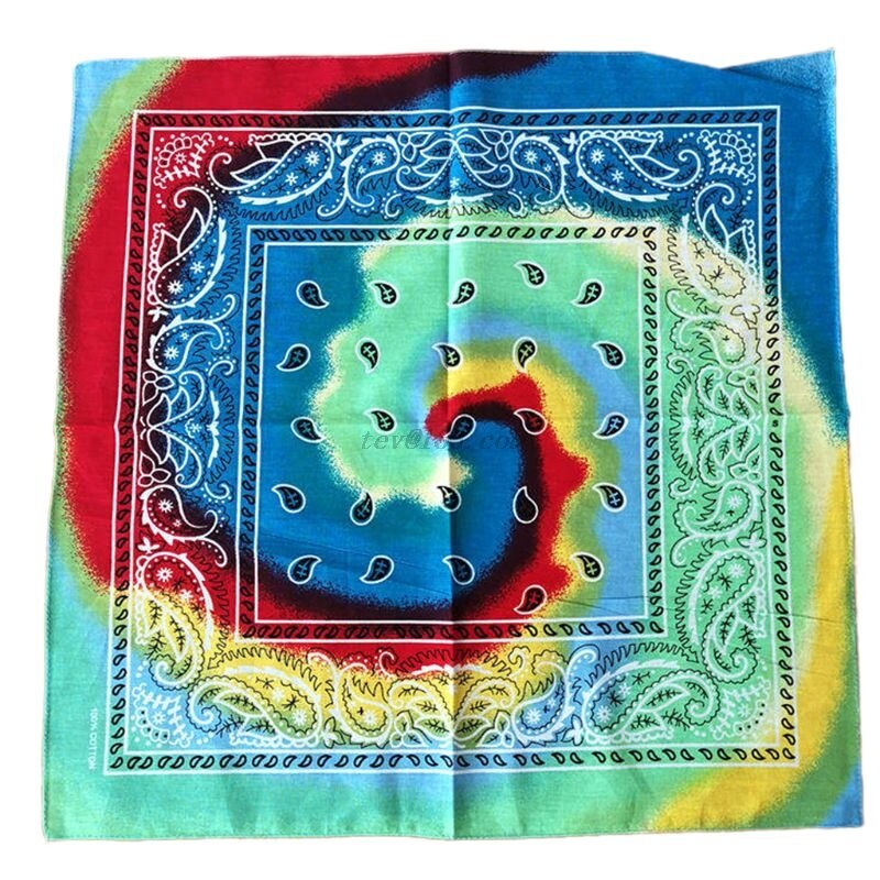 Multicolor Cotton Tie Dye Bandana Head Wraps Rainbow Swirl Paisley Floral Print Square Scarf Women Men Neck Wrist Band: 6