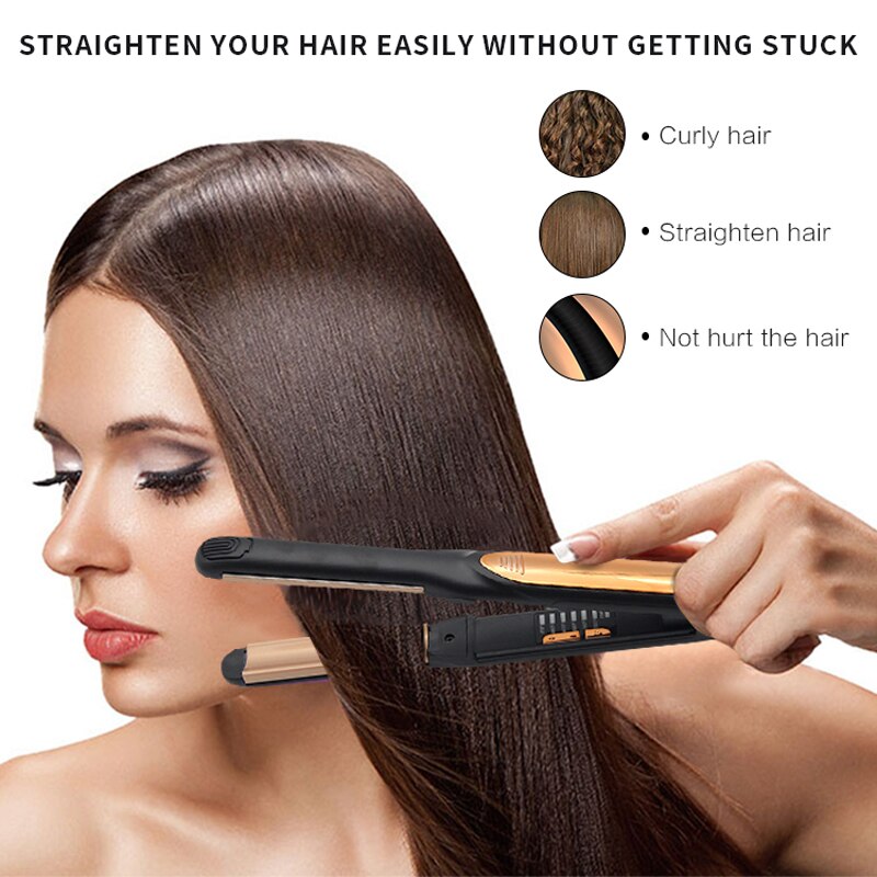 Flat Iron for Short Hair 2 in 1 LED Hair Straightener Ceramic Beard Thinnest Pencil Hair Flat Iron Hair Wool curls