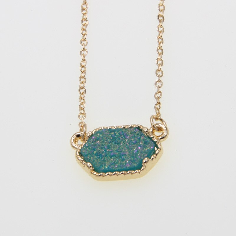 Gold Harz Druzy Drusy Anhänger Halskette Bunte Acryl Kragen Schmuck für Frauen Mädchen Kleid Hochzeit Party: Gold  lake blue