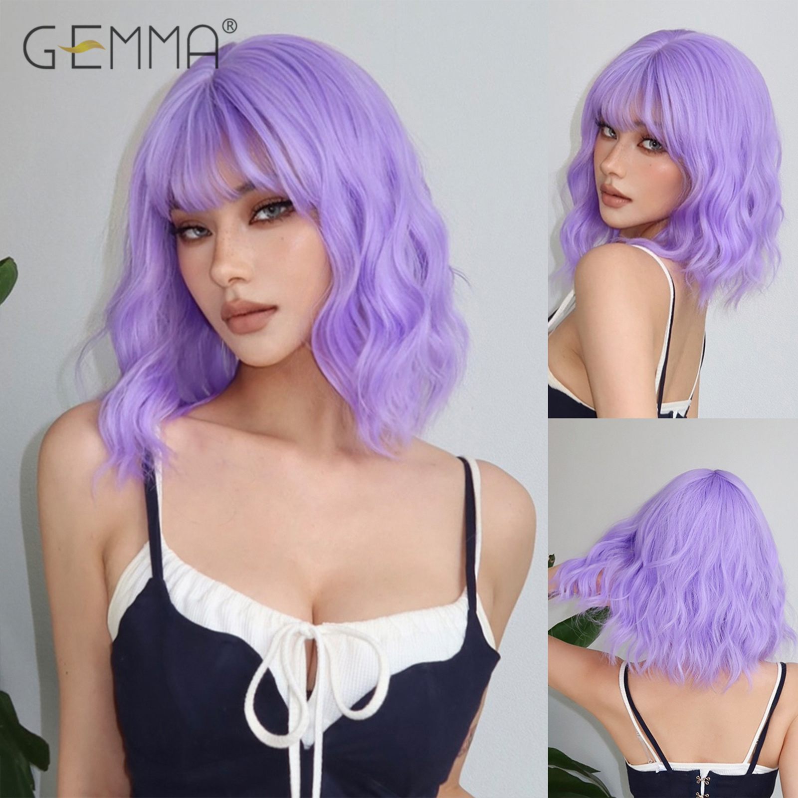 Ombro longo luz roxo peruca encaracolado sintético com franja para mulheres curto ondulado cosplay festa perucas de cabelo natural resistente ao calor: Vermelho