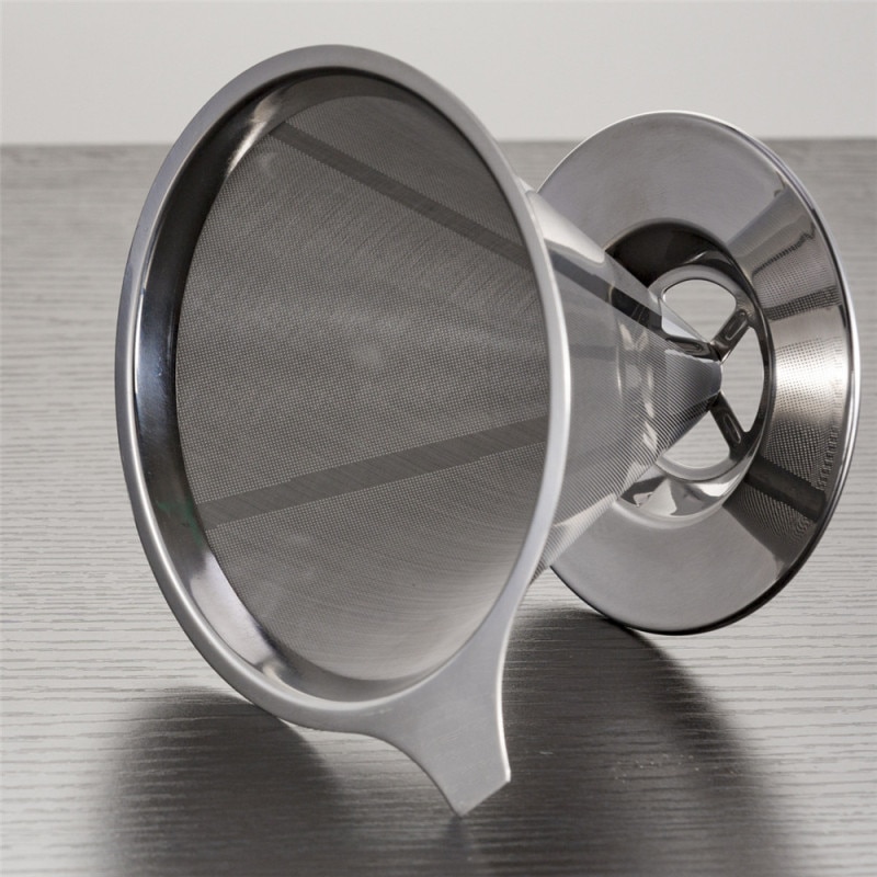 Reusable Coffee Filter 304 Stainless Steel Cone Coffee Filter Baskets Mesh Strainer Pour Over Coffee Dripper With Stand Holder