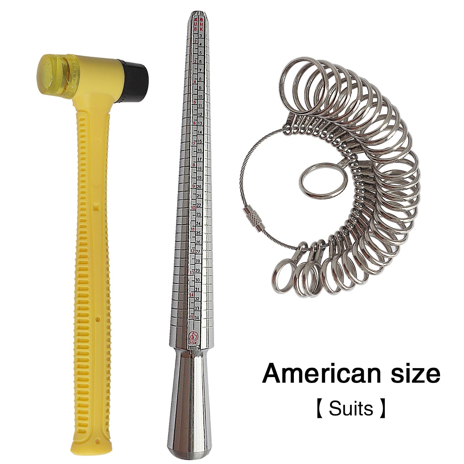 Ring Sizer Measurement Tool Set US, UK,Hong Kong, Japan and Europe Measuring Finger Circumference Measure Finger Size DIY Hammer