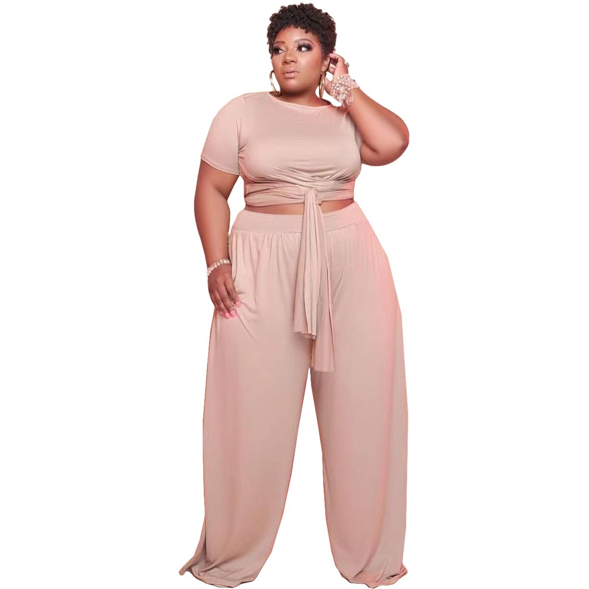 Broek Set Voor Vrouwen Causale Plus Size 3XL 4XL 5XL Top En Broek Set Twee Delige Set Wit Zwart 2 stuk Sets Womens Outfits Zomer: apricot / 4XL
