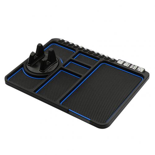 Anti-slip Multifunctional Car Dashboard Mat Keys Cell Phone Stand Holder Pad: Blue
