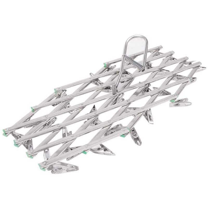 Torkställ i rostfritt stål med 35 klämmor, utrymmesbesparande dropphängare, krok för torkpinnar för tvätt, kläder, strumpor