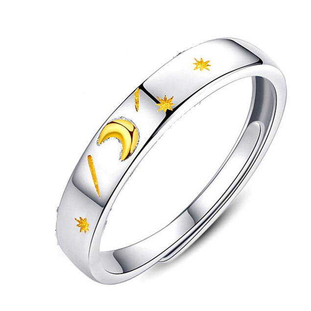 Sonne Mond Paar Ringe Minimalistischen Einstellbare Größe Ring Silber Farbe Öffnung Ringe Für Männer Frauen Paar Verlobung Schmuck: 1pc Gold Mond