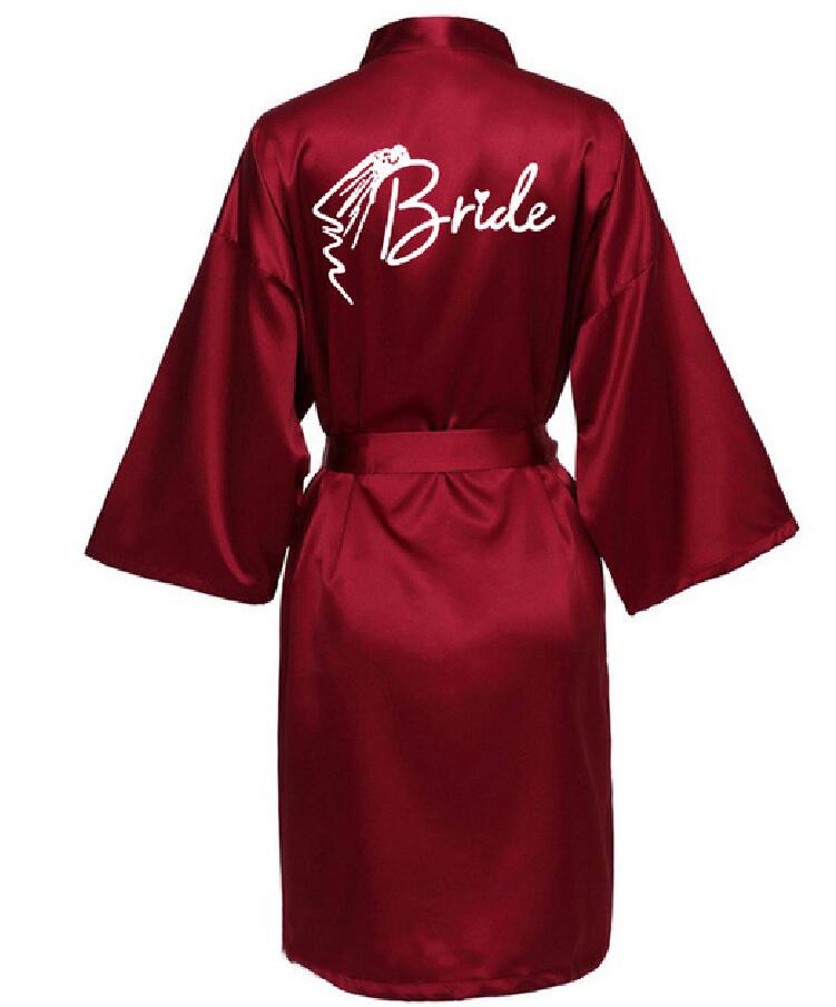 Bata de novia para equipo de de boda con letras negras, pijama de satén tipo kimono, albornoz de dama de honor SP036: L / Castaño
