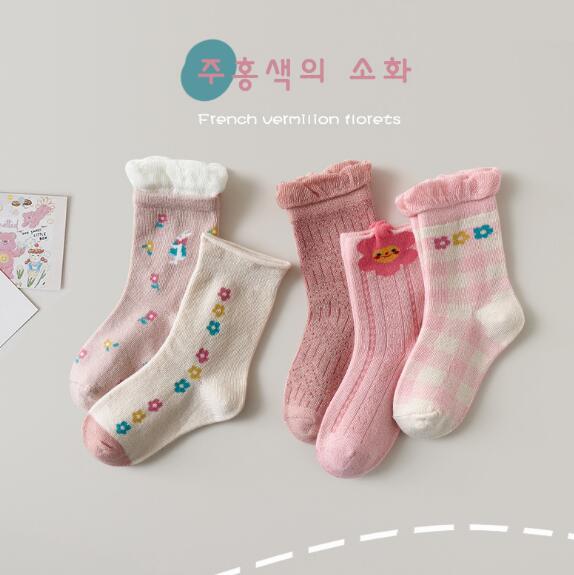 Calzini per bambini calze a forma di fiocco con motivo a fiori calze di pizzo rosse calze per studentesse stivali per neonati Kinder Socken: pink / Fit 3-5year