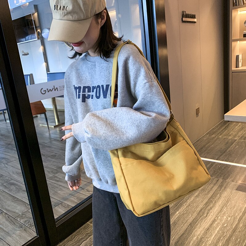 Ins canvas tas harajuku ulzzang japanse schoudertas eenvoudige effen kleur koeriersdoek en een generatie van vet