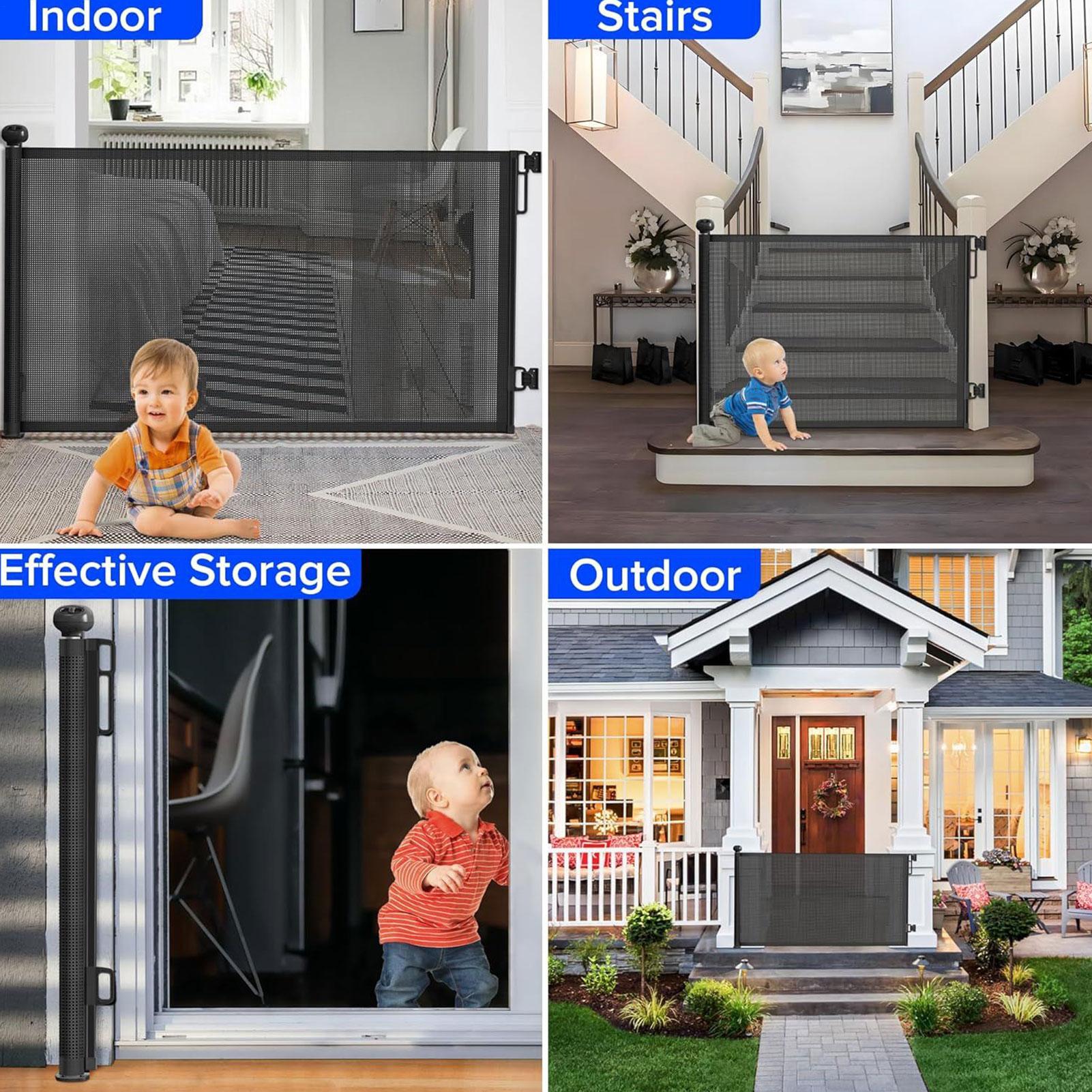 Rozsuwana bramka dla zwierząt, bramka dla psów, bramka bez wiercenia, bezpieczna siatka dla dzieci, osłona dla kota na schody wewnętrzne, patio, kominek, taras.