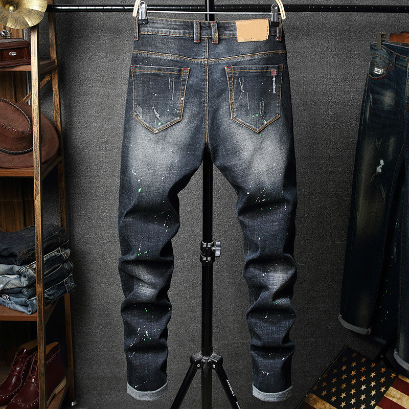 REPPUNK nuevos pantalones desgastados para hombre, pantalones rasgados por la rodilla, pantalones vaqueros ajustados de mezclilla azul para motociclista, pantalones elásticos para hombre