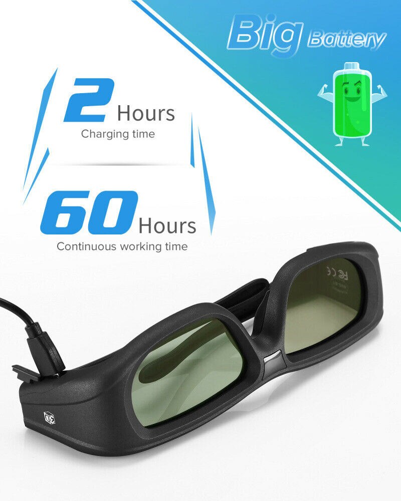 Bluetooth 3D Glasses Active Shutter Rechargeable Eyewear Compatible with Epson Sony Projector/Sony Panasonic Samsung 3D TV