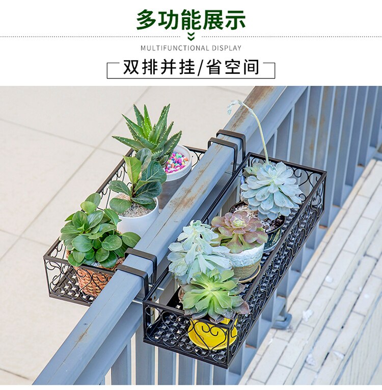 Europæisk balkon blomsterstand jern gelænder flerlags hængende urtepottestativ væghæng grøn radise kødstativ