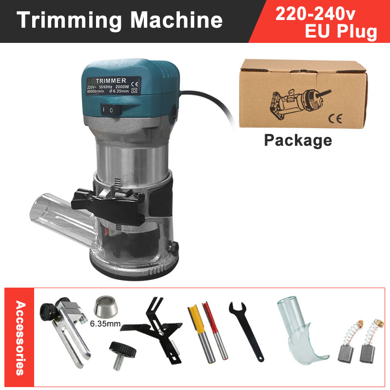 Electric Wood Trimmer Woodworking Machine &amp; 15 PC Wood Milling Cutter for Wood Router Home Diy Milling Machine 6.35 &amp; 8 mm Chuck