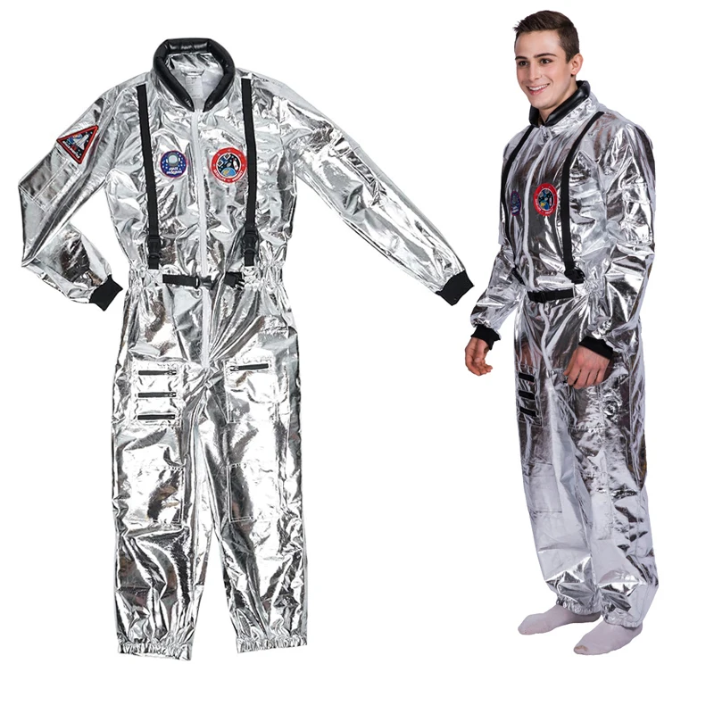 EraSpooky Silver Astronaut Costume Adult for Women Men Cosplay Costumes Spaceman Jumpsuit Space Suit Outfit Halloween