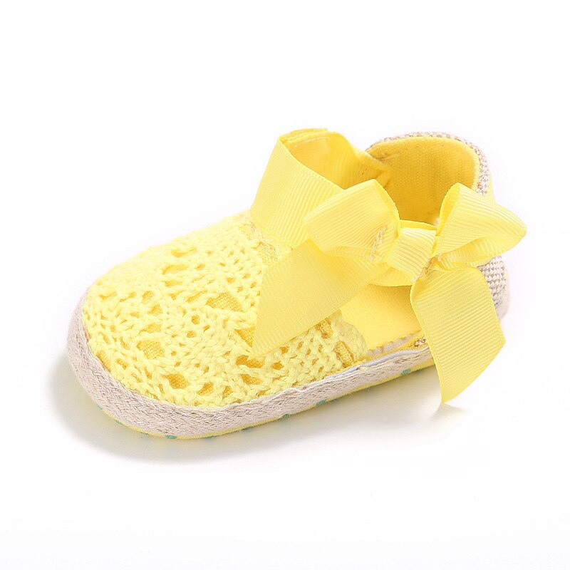 Belle enfant en bas âge princesse premiers marcheurs bébé filles enfant Prewalker chaussures à semelle souple robe à nœud chaussures à tricoter bébé chaussures: yellow / 3