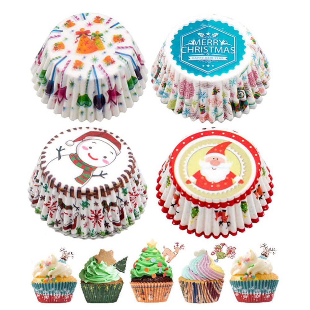 100Pcs Muffin Cupcake Paper Cups Cake Formulieren Cupcake Liner Bakken Muffin Box Cup Case Kerst Lade Cakevorm Decorating gereedschap