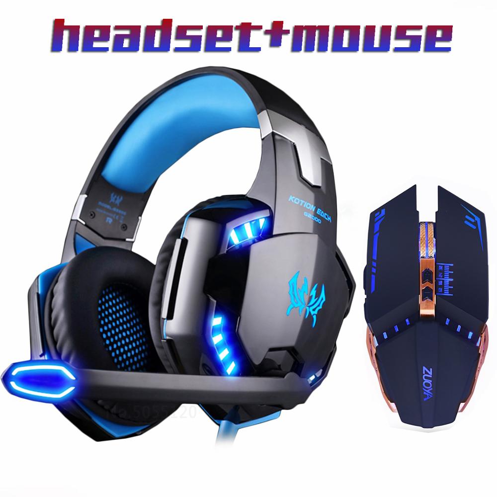 Gaming Headset Stereo Gamer Hoofdtelefoon Met Microfoon Oortelefoon + Gaming Muis 4000 Dpi Verstelbare Gamer Muizen Wired Usb Voor Pc