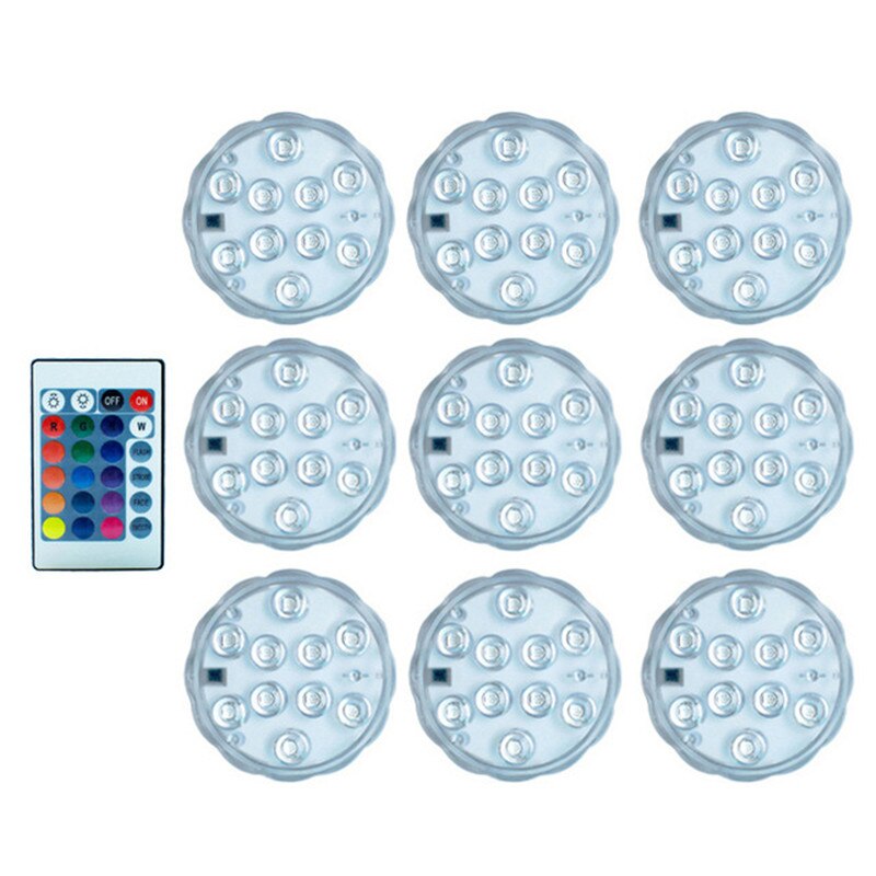 RGB Submersible Led Lights Battery Operated Underwater Spot Lights With Remote Outdoor Vase Bowl Pond Garden Party Decoration: 9 lamp 1 cntroller