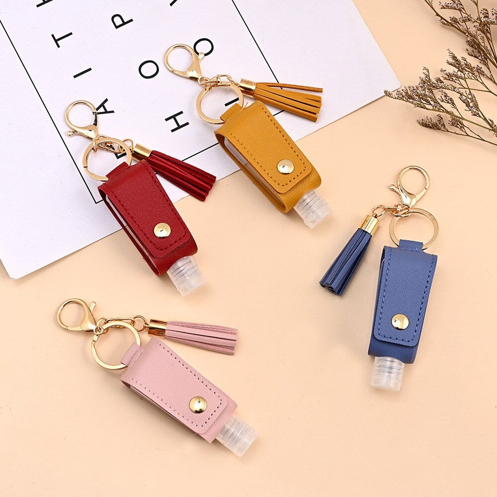 Mini bouteille de Gel hydroalcoolique Portable 30ml, étui de désinfectant pour les mains, étui en cuir, porte-clés de santé