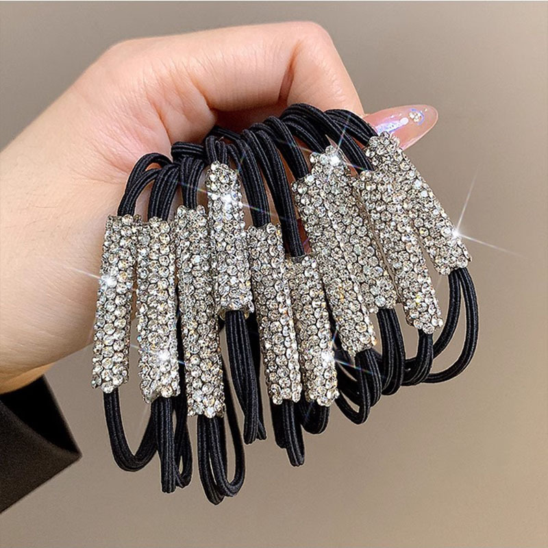 10 Uds. De lazos para el cabello con diamantes de imitación, cuerda para el cabello de alta elasticidad, accesorios para el cabello para mujer, adecuados para mujeres y niñas: Default Title