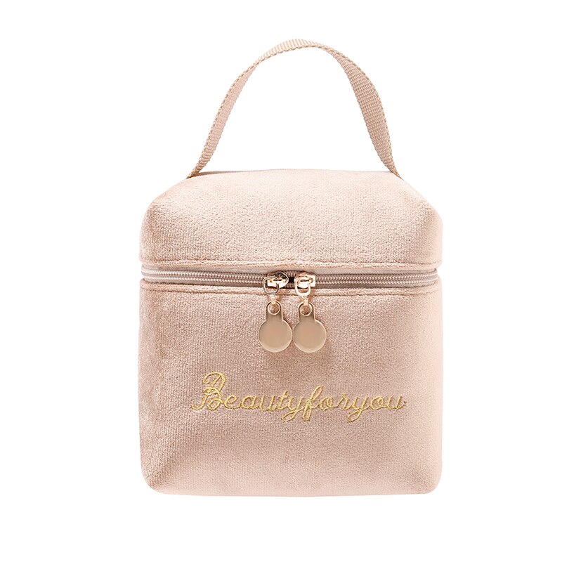 1 bolso para cosméticos de terciopelo de PURDORED, bolsa de maquillaje de viaje, organizador de Color sólido, bolsa de maquillaje femenina, neceser: khaki