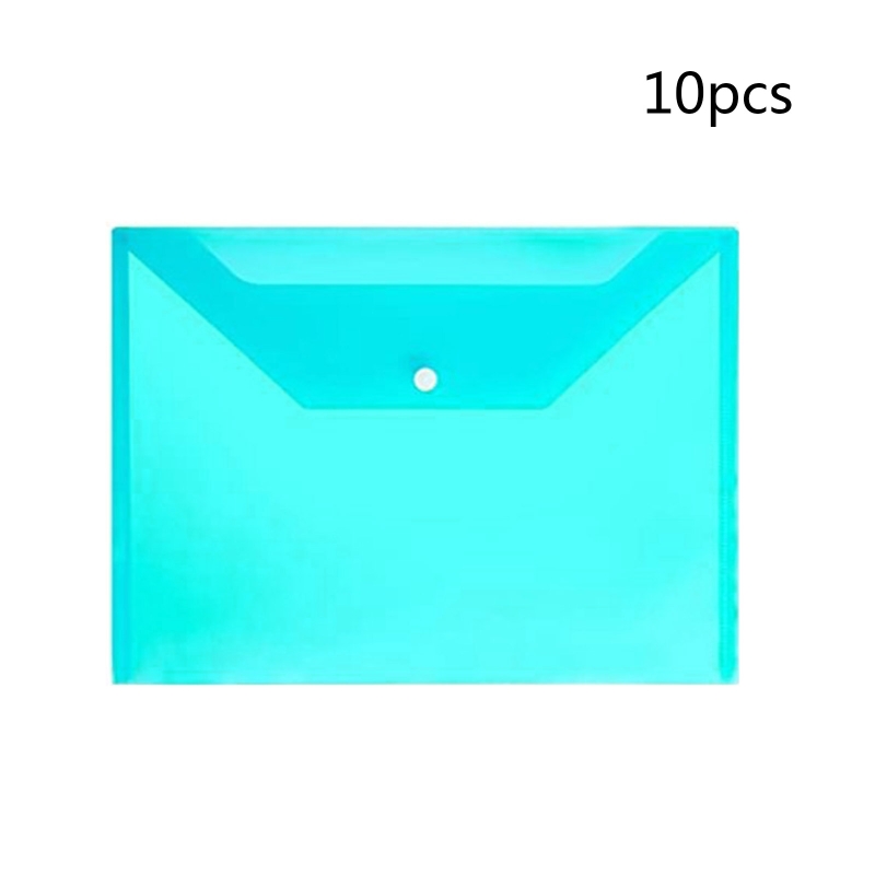 10Pcs Clear File Wallets Set Document Storage Bag Letter Size File Folder with Pocket Button Lock for Office Women Men: Green
