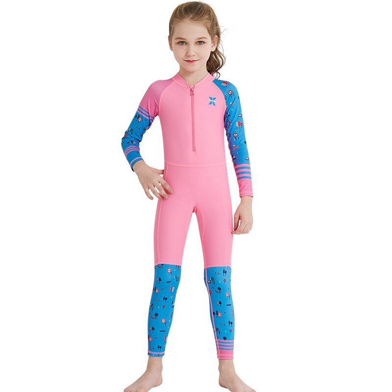 Barn dykking badetøy for surfing snorkling badedrakt barn helkroppsvåtdrakt holde varmen lange ermer gutter jenter barn: Rosa / M