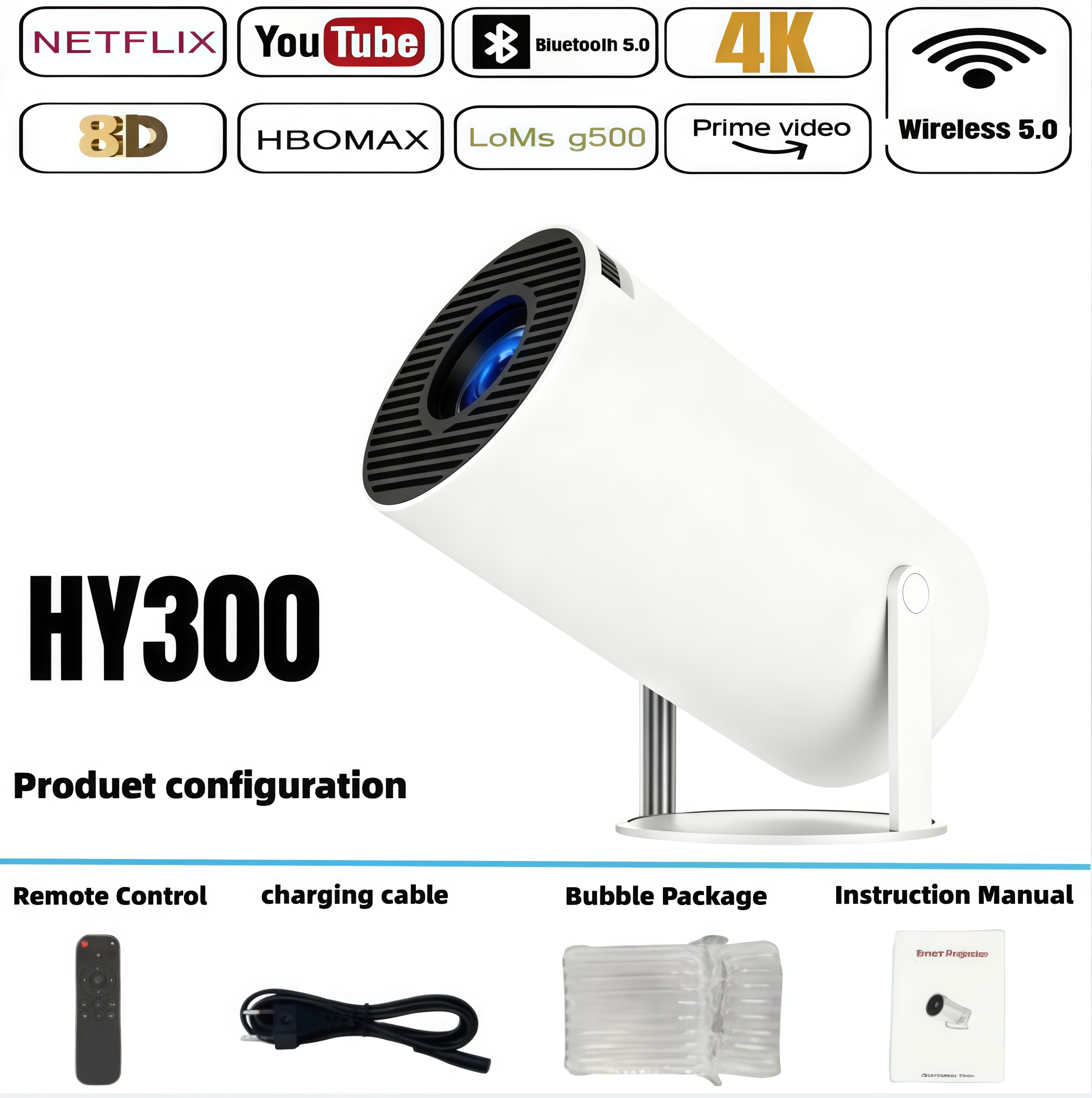 Projektor 4k android 11 hy300 mini wifi 6 290 ansi allwinner  h713 bt5.0 1080p 1280*720p bio utomhus bärbar projektor: Gul / Eu