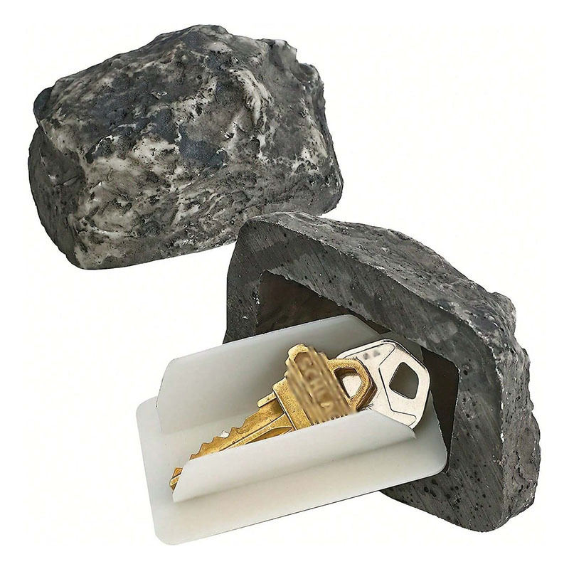 Cache-clés pour porte de cour extérieure, boîte à clés cachée, décorations en pierre, petite taille: Black