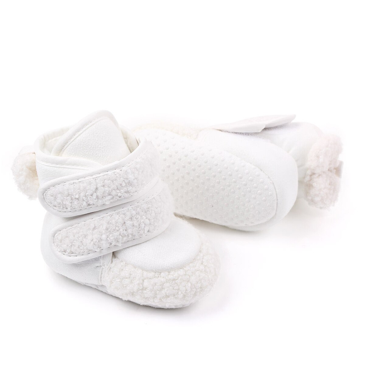 Baby vinter varma tossor baby bomull plysch stövlar solida halkskydd prewalker mjuksulor sko barn 5 färger: Vit / 11
