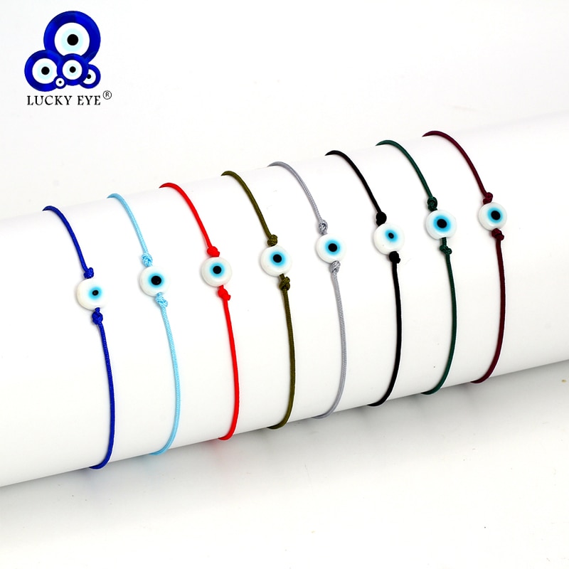 Lucky eye trançado azul mal olho pulseira vermelho azul preto corda corrente charme pulseira ajustável diy jóias para feminino ey6386