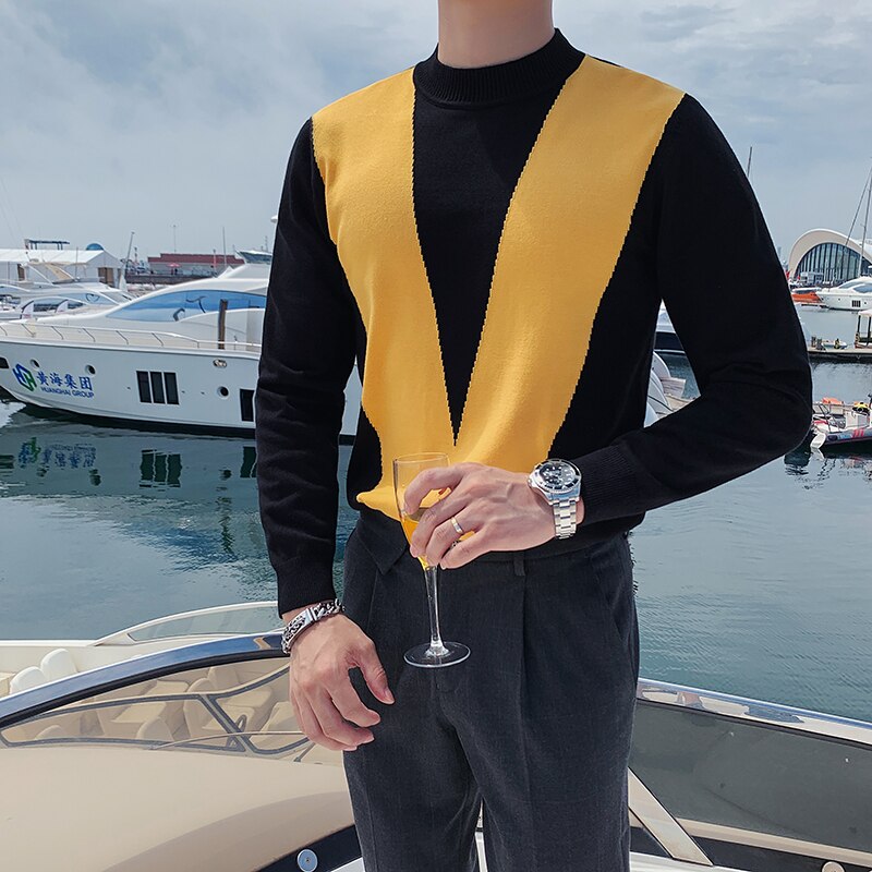 Genser i engelsk stil for menn grønn vestlig høst herreklær stilig strikket genser herre vinteroverdeler dandy genser