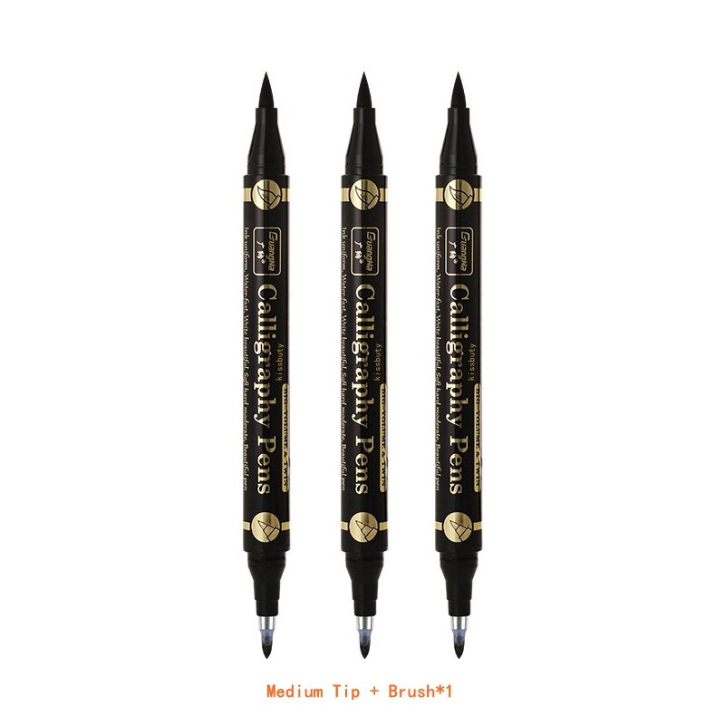 3/6PCS Dual Tip Pen Black Calligraphy Brush Pen Lettering Pens Art Marker White Pen for Beginners Writing Sketches Art Drawings: Medium Tip-3Pcs