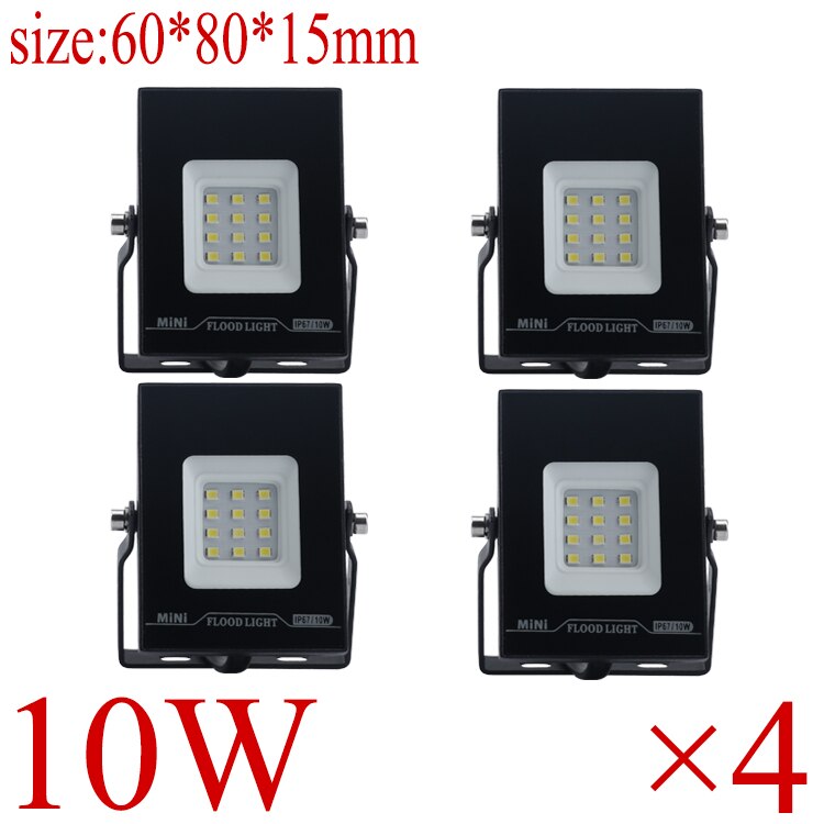 LED FloodLight IP67 Waterproof 220V 10W 20W 30W 50W 100W 150W 200w Outdoor Garden Projector Lighting Spotlight Wall Flood Lights: 10W  4PCS / Cool White(5500-7000K)