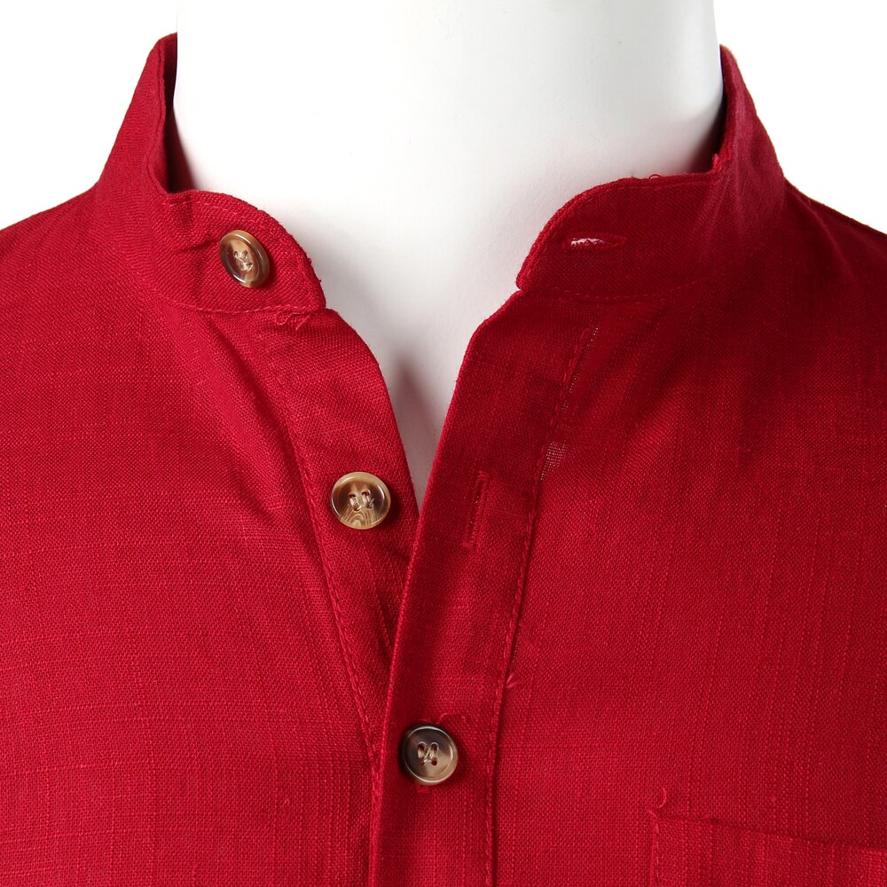 Effen katoenen linnen overhemd heren mandarijnkraag lange mouwen heren overhemden met zak casual zakelijk werk chemise homme